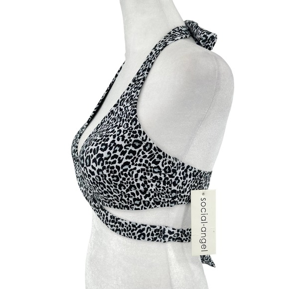 NWT Social Angel Bikini Set Halter Wrap Top High Rise Bottom Black White - Small - Picture 5 of 16